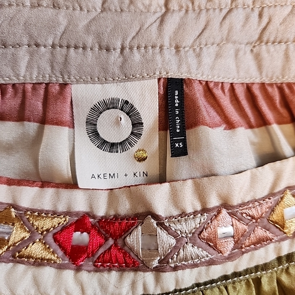 Akemi + Kin Blouse Anthropologie Geometric Multicolor with Embroidery Women's XS - Picture 5 of 8